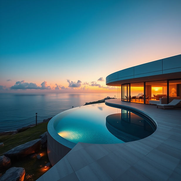 Curved modern villa with infinity pool overlooking ocean at sunset, add some cloud_.jpg