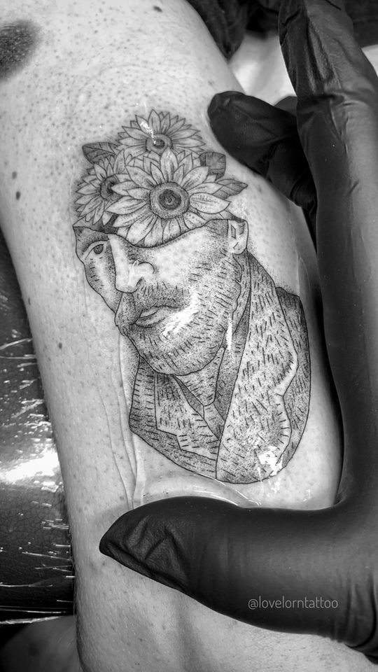 Fine line tattoo of Vincent van Gogh Amsterdam Lovelorn Tattoo