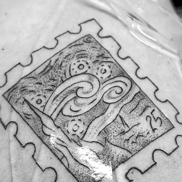 Fine line tattoo, fineline tattoo, fineline tattoo amsterdam, Van Gogh tattoo, starry night tattoo, stamp tattoo, amsterdam tattoo, best fine line tattoo amsterdam, tattoo shops near me amsterdam, delicate tattoo, small tattoo, tattoo flash, female tattoo artist