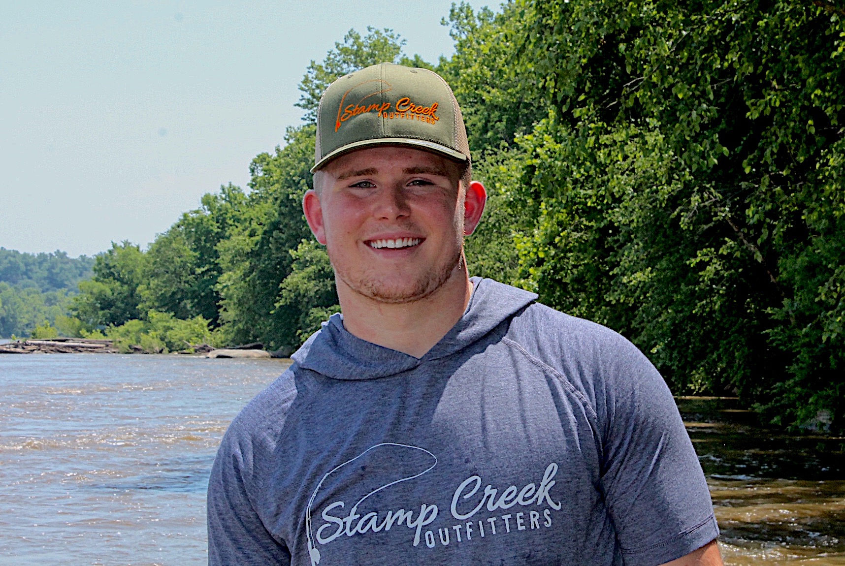 Navy Heather Stamp Creek Outfitters Short Sleeve with Hood-Pocket