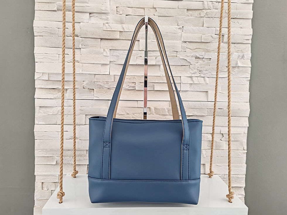Miniature : Sac à main " Popine " à l'épaule bleu pétrole et beige