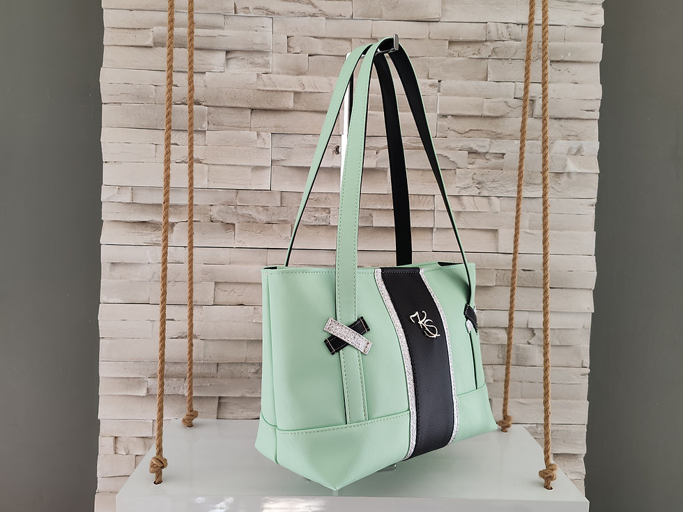 Miniature : Sac à main " Popine " vert d'eau noir et argent