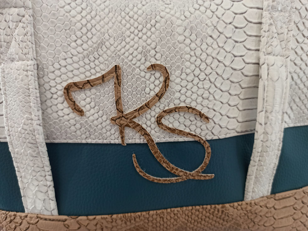 Miniature : Sac à main grande taille Simili cuir comodo blanc bleu et camel