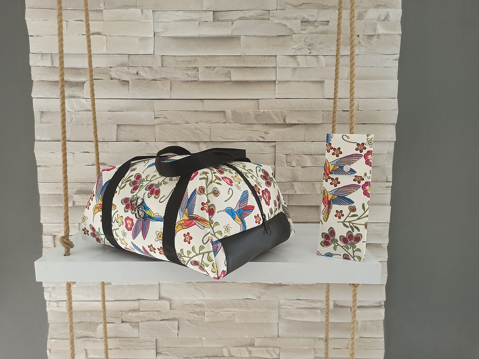 Miniature : Glacière "Duo" Sac isotherme colibris beige et noir