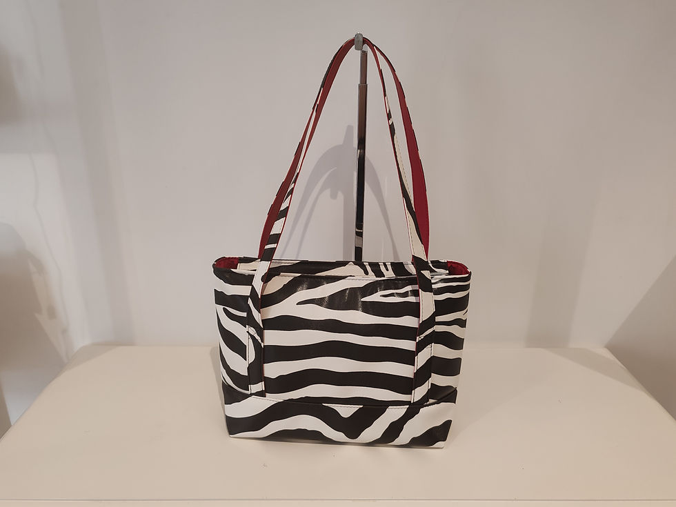 Miniature : Sac à main " Popine " à l'épaule zèbre blanc et noir et rouge