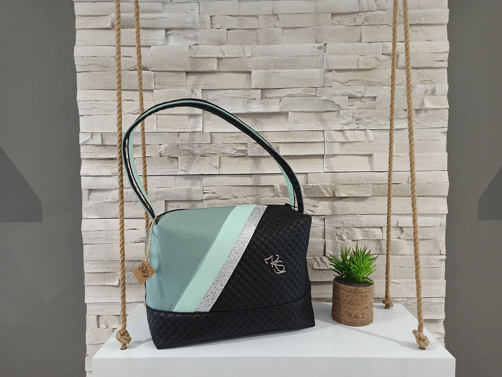 Miniature : Sac à main modèle "Alexandra" Noir argent et bleu vert