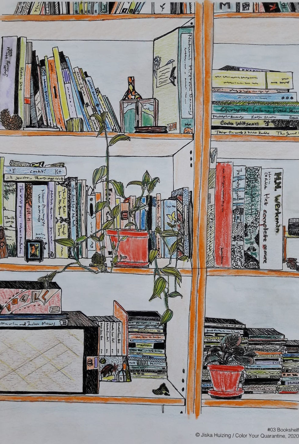 A lovely colored in bookshelf sent to us from Jikke Van Der Spek <3