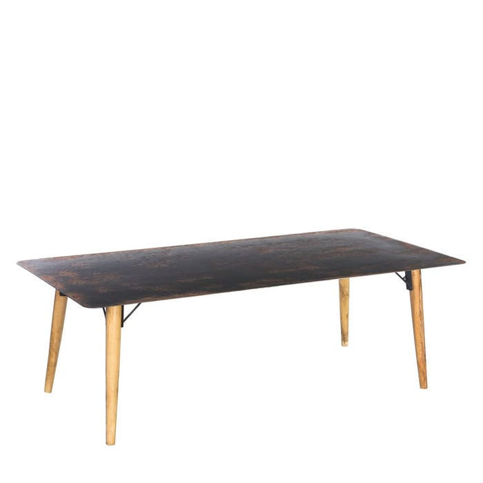 MESA CENTRO ÓXIDO MADERA METAL 140 X 75