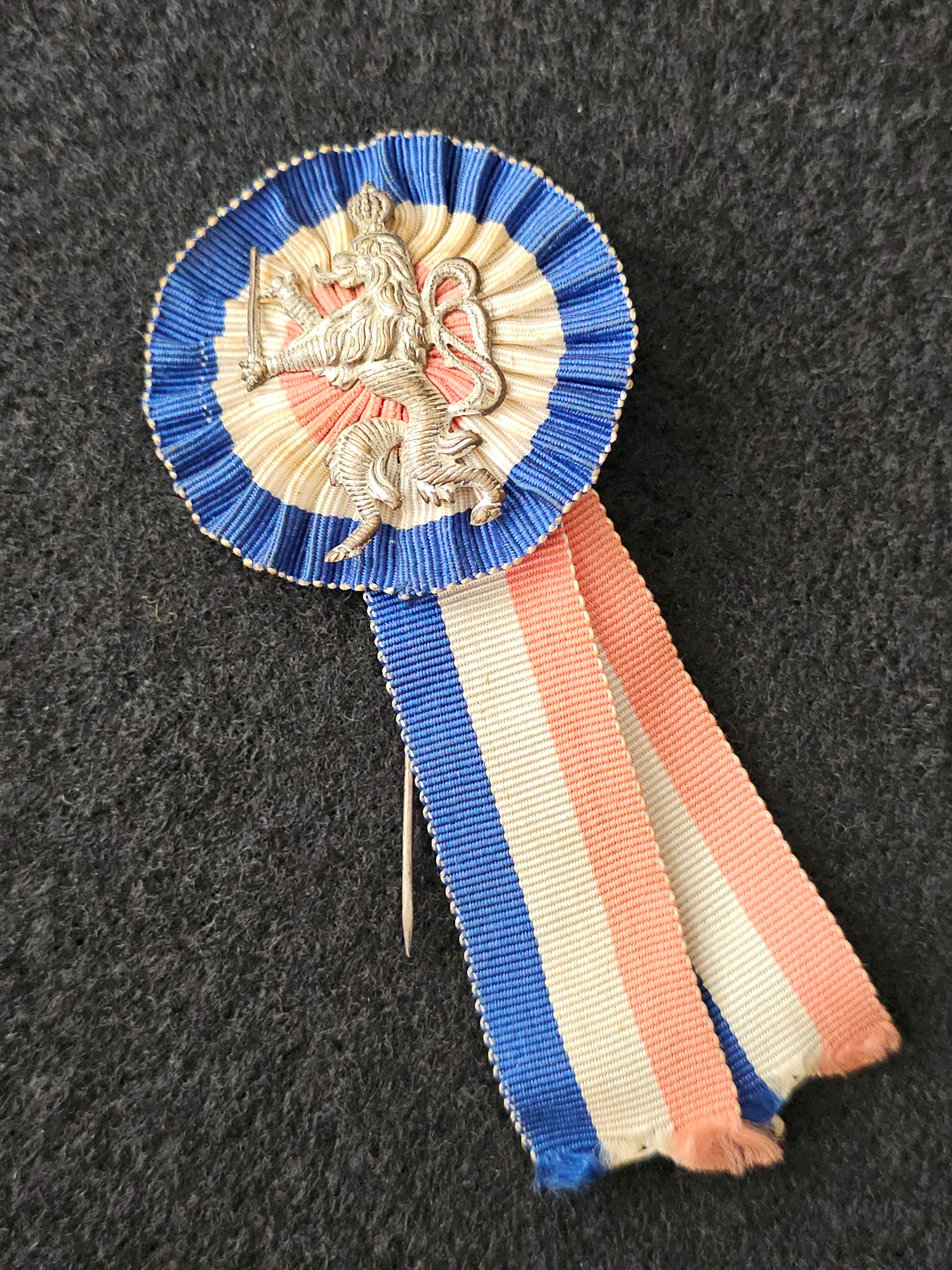 Patriotic Ribbon Rosette with Silver-Coloured Lion