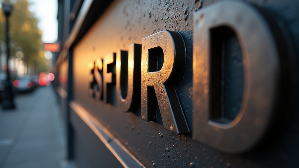 Close-up view of metal 3D building letters with backlit illumination