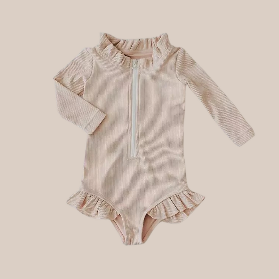 Thumbnail: Beige Zip Up Swimsuit 
