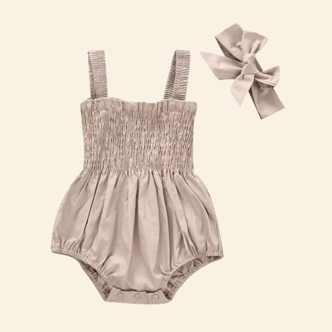 Neutral Girls Romper & Headband Set in Light Blush