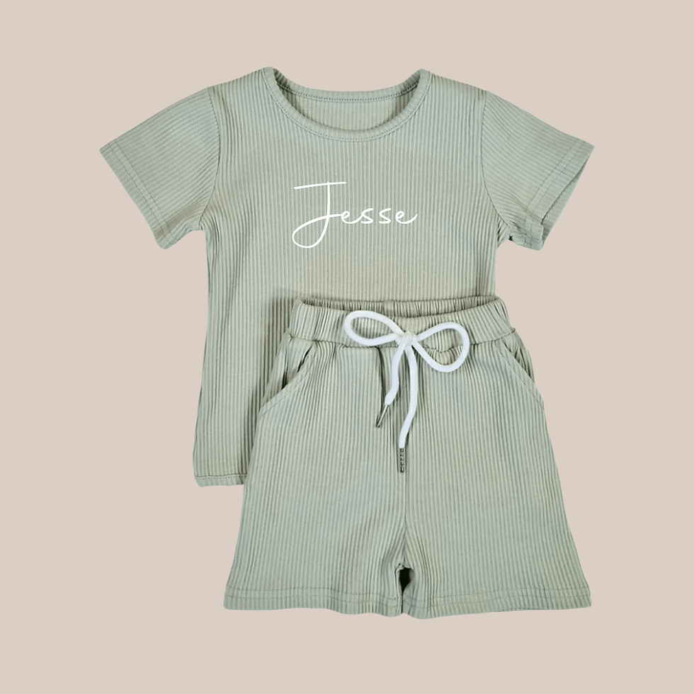 Thumbnail: Unisex Soft Ribbed Short & T-shirts Set in Sage