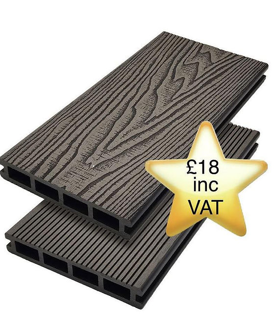 Close-up of textured composite decking board in Anthracite at £18 per board