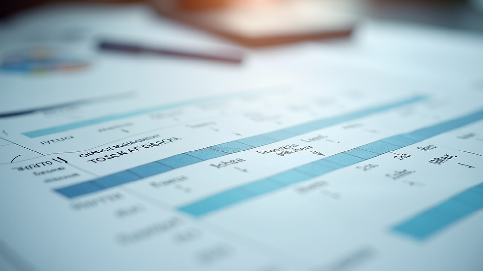 Close-up view of a project plan with change management milestones highlighted