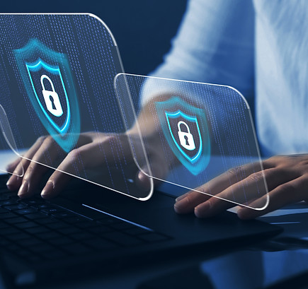 Cyber security firewall interface protection concept. Businesswoman protecting herself fr