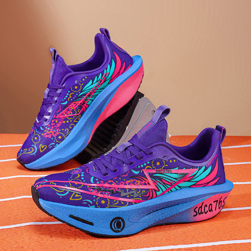 Thumbnail: Neon Wing Rocker Running Sneakers with breathable mesh upper, rocker sole, and cushioned performance design