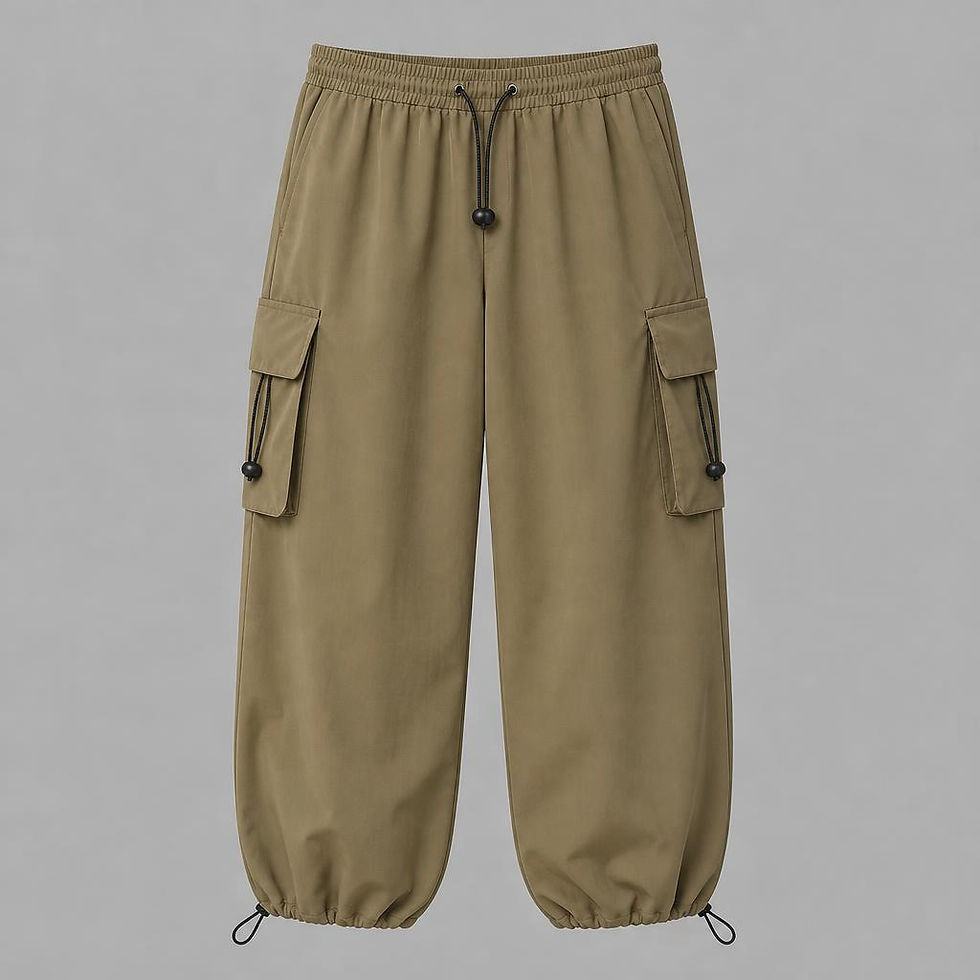 Thumbnail: VoidCore Parachute Cargo Pants with utility flap pockets, adjustable drawstring cuffs, and relaxed oversized fit