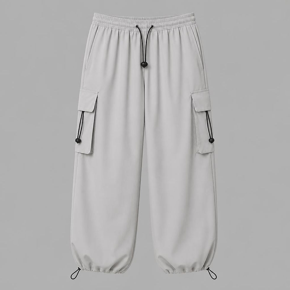 Thumbnail: VoidCore Parachute Cargo Pants with utility flap pockets, adjustable drawstring cuffs, and relaxed oversized fit