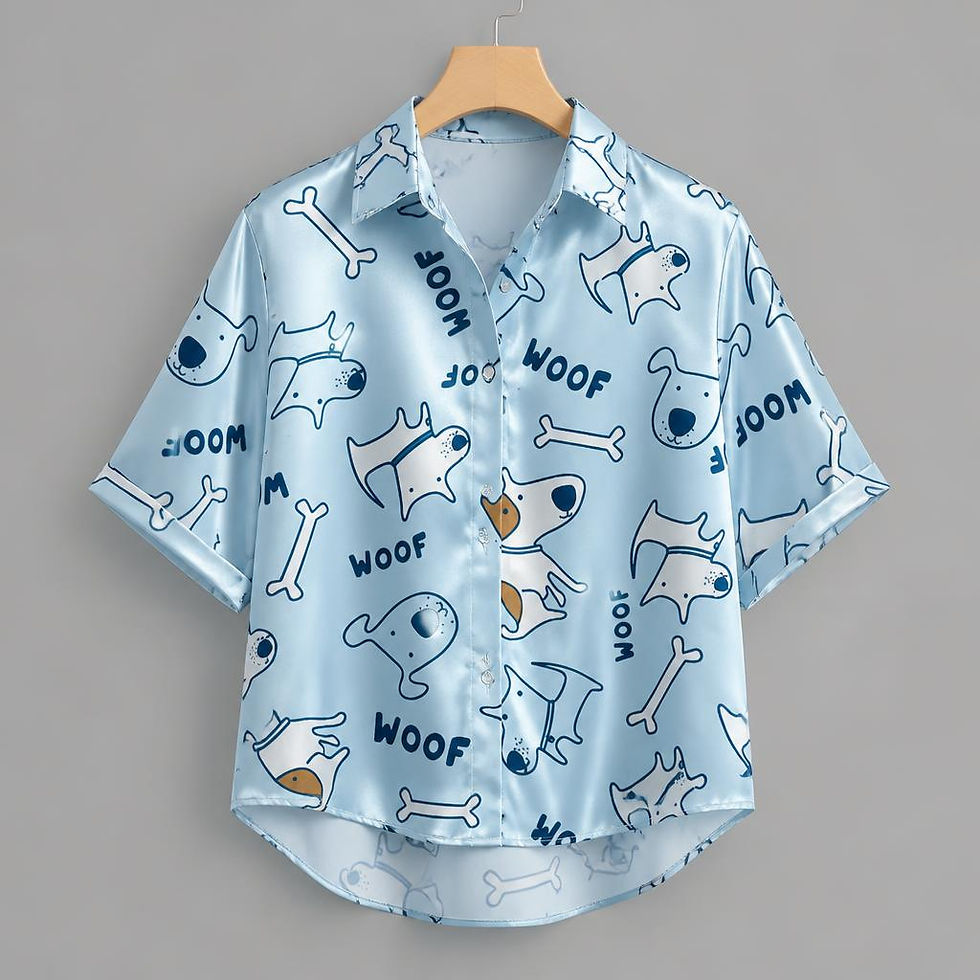 Thumbnail: Cute Animals Print Short Sleeve Button-Up Shirt with playful animal and cloud pattern design