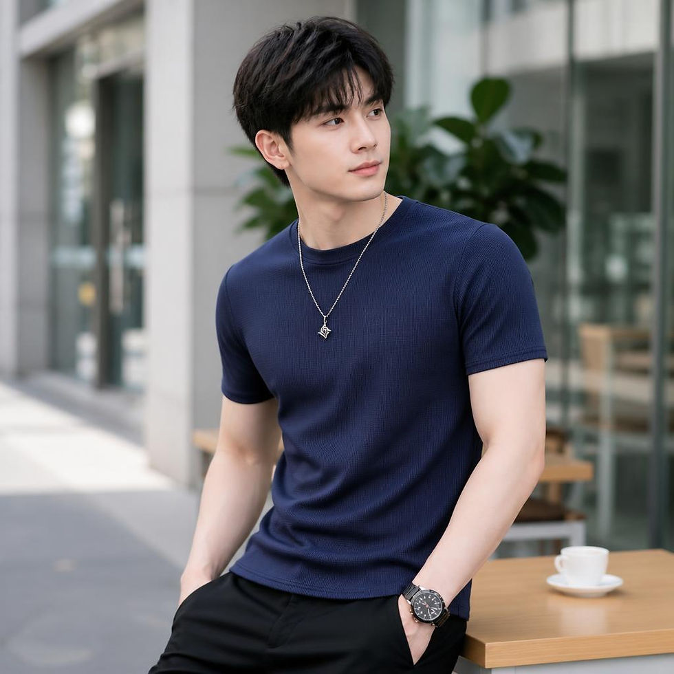 Thumbnail: Everyday Micro Rib Crewneck Casual T-Shirt with textured knit fabric and comfortable fit