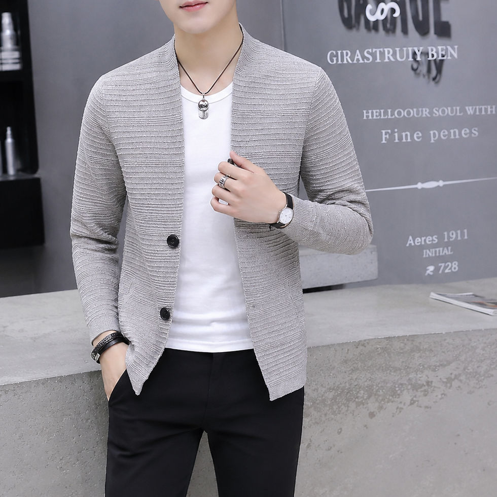 Thumbnail: Night Pulse Ribbed Knit Cardigan Jacket with ribbed texture, shawl collar, button closure, and slim fit