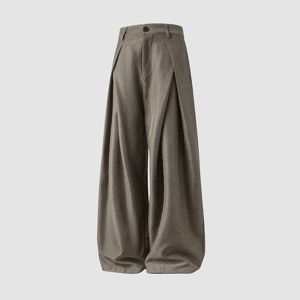 Thumbnail: Arc Fold Wide-Leg Pleated Pants with sculpted pleats, relaxed fit, tailored waistband, and flowing wide-leg silhouette