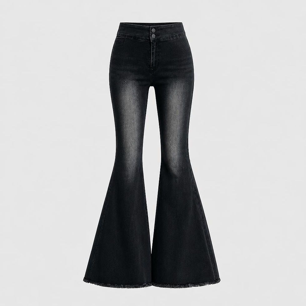 Thumbnail: Venom Flare High-Waist Bell Bottom Denim with vintage wash, slim fit, and dramatic flared leg design