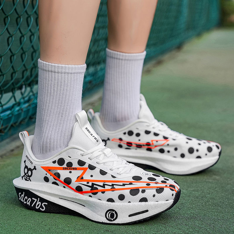 Thumbnail: Neon Wing Rocker Running Sneakers with breathable mesh upper, rocker sole, and cushioned performance design