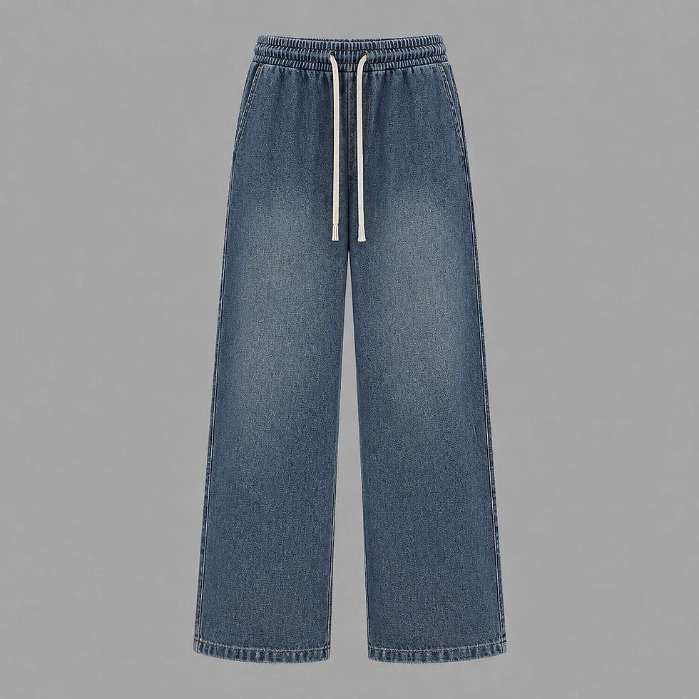 Thumbnail: Shadow Drift Wide-Leg Drawstring Jeans with relaxed wide-leg fit, elastic waistband, and washed denim finish