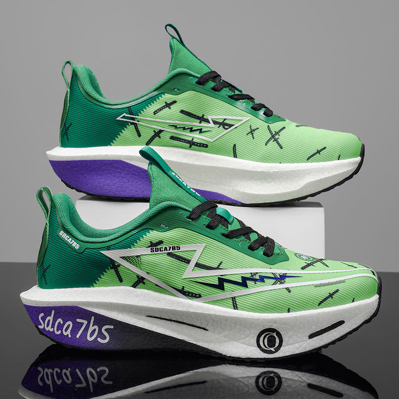 Thumbnail: Neon Wing Rocker Running Sneakers with breathable mesh upper, rocker sole, and cushioned performance design