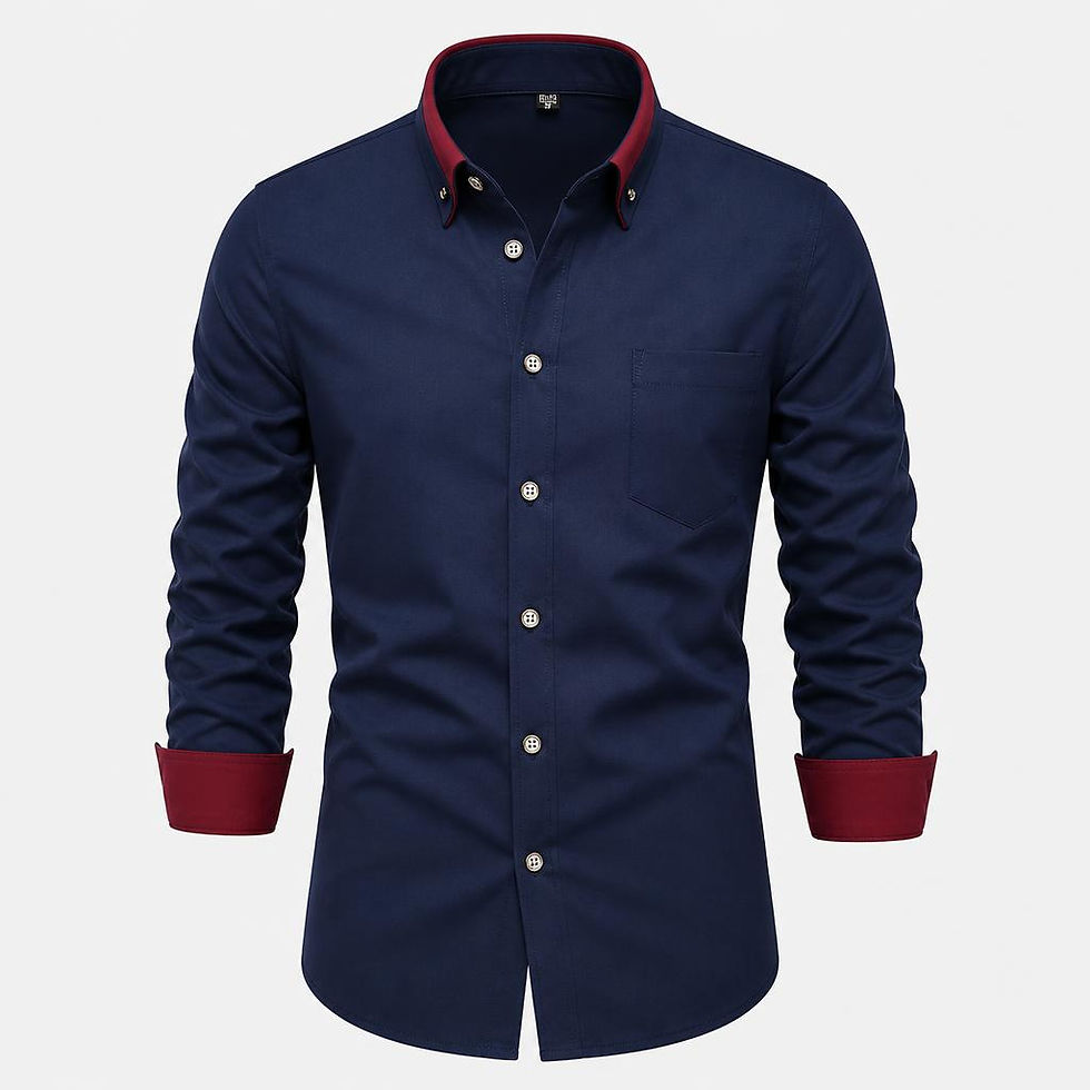 Thumbnail: Premium Contrast Trim Long Sleeve Shirt with contrast collar detail and modern tailored fit