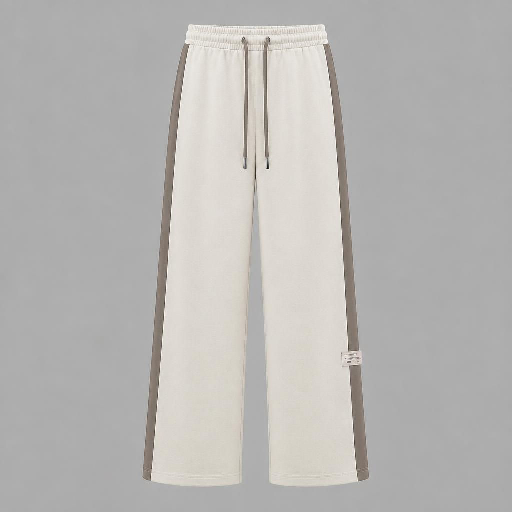 Contrast Panel Wide-Leg Drawstring Sweatpants