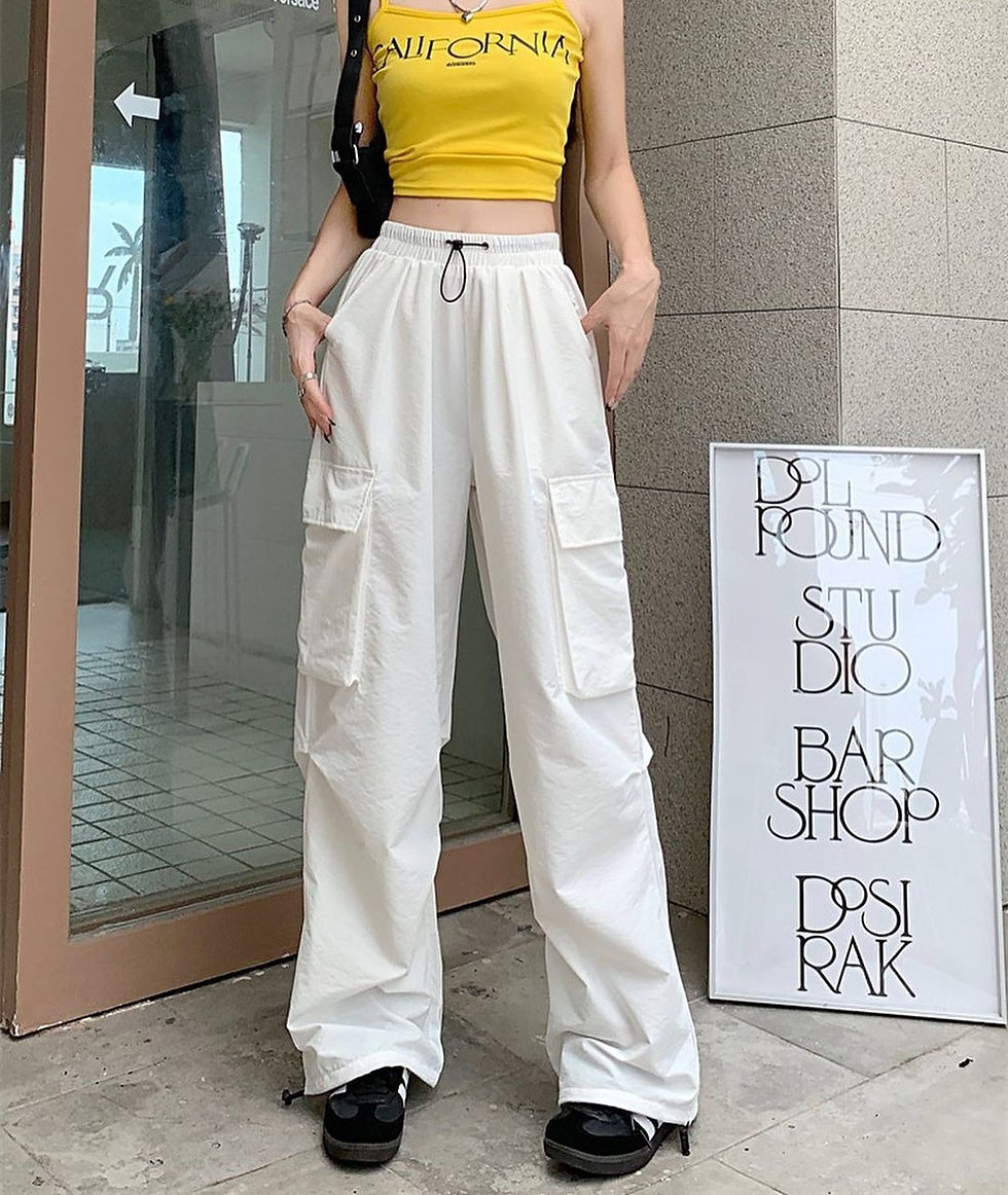 Thumbnail: VoidCore Parachute Cargo Pants with utility flap pockets, adjustable drawstring cuffs, and relaxed oversized fit
