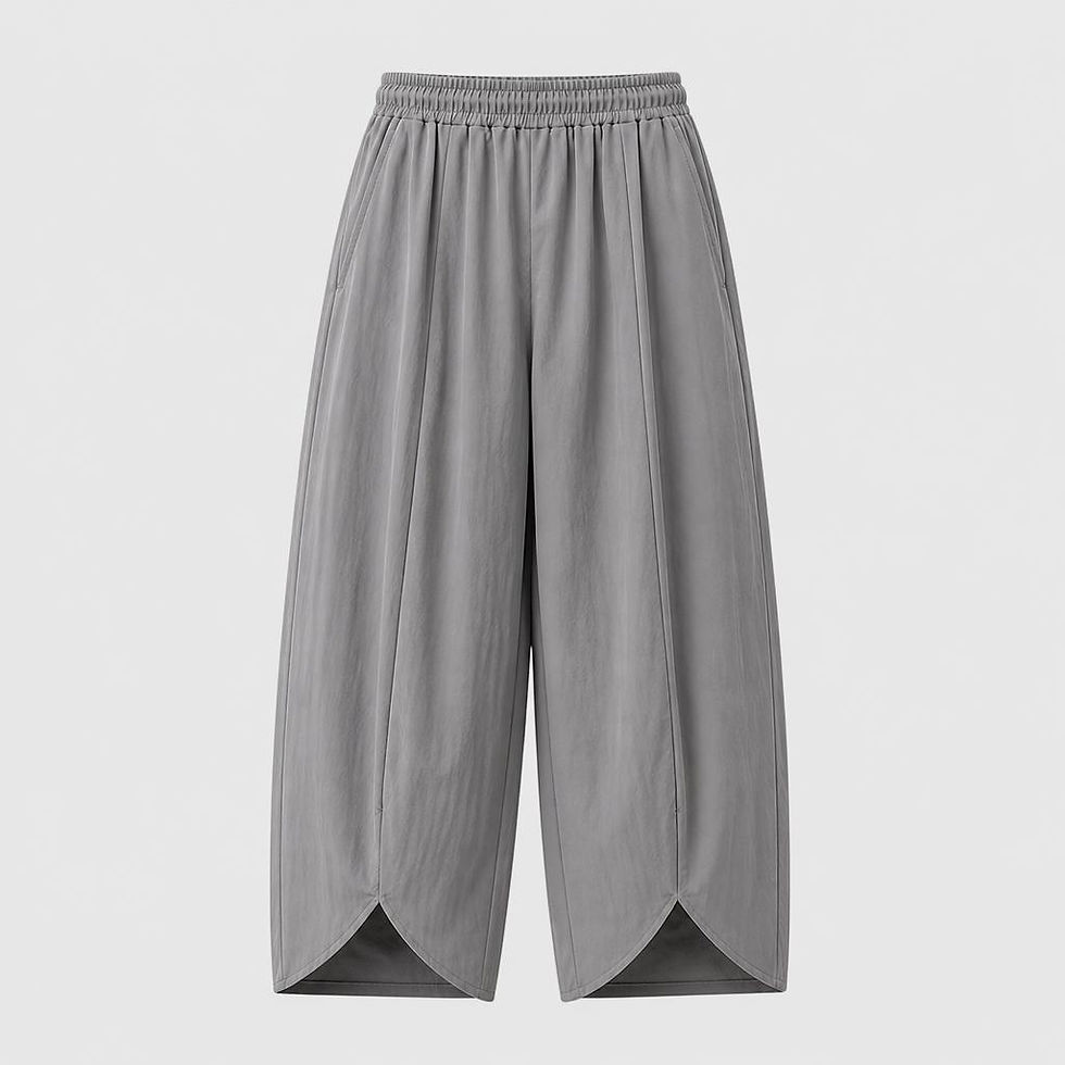 Zen Flow Balloon Harem Pants with a relaxed balloon fit, elastic waistband, wide legs, and curved hem detailing