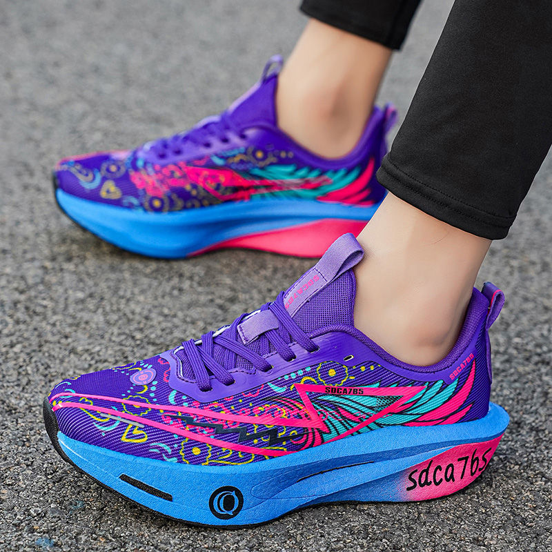 Thumbnail: Neon Wing Rocker Running Sneakers with breathable mesh upper, rocker sole, and cushioned performance design