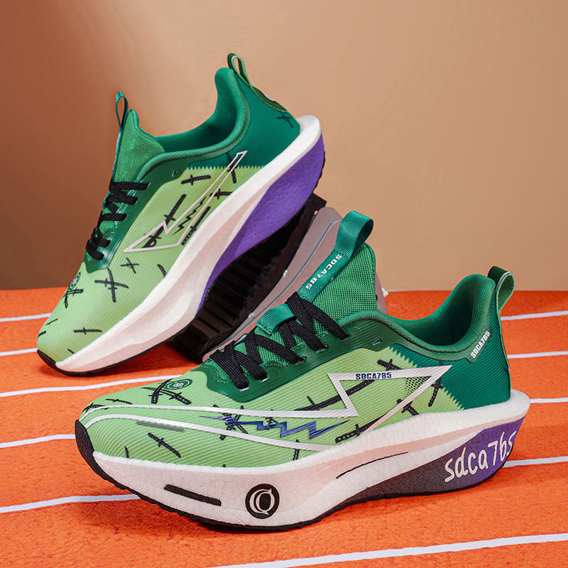 Thumbnail: Neon Wing Rocker Running Sneakers with breathable mesh upper, rocker sole, and cushioned performance design