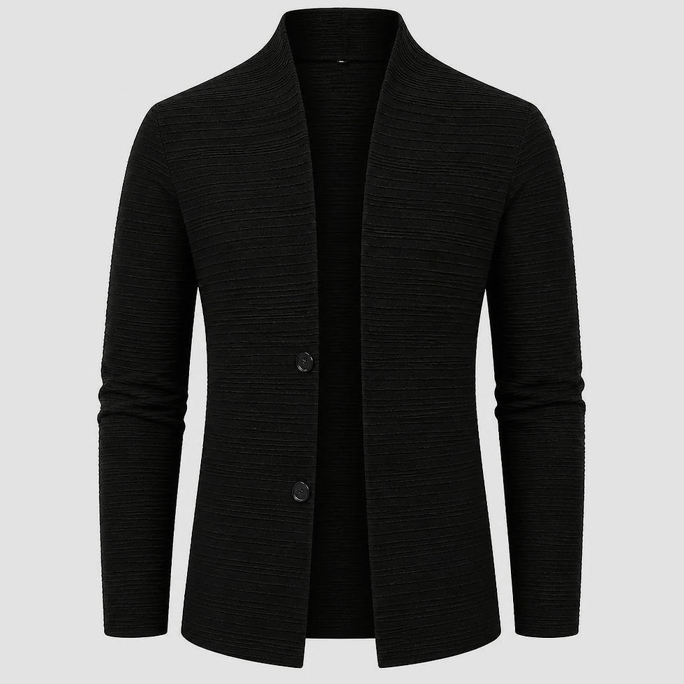 Thumbnail: Night Pulse Ribbed Knit Cardigan Jacket with ribbed texture, shawl collar, button closure, and slim fit