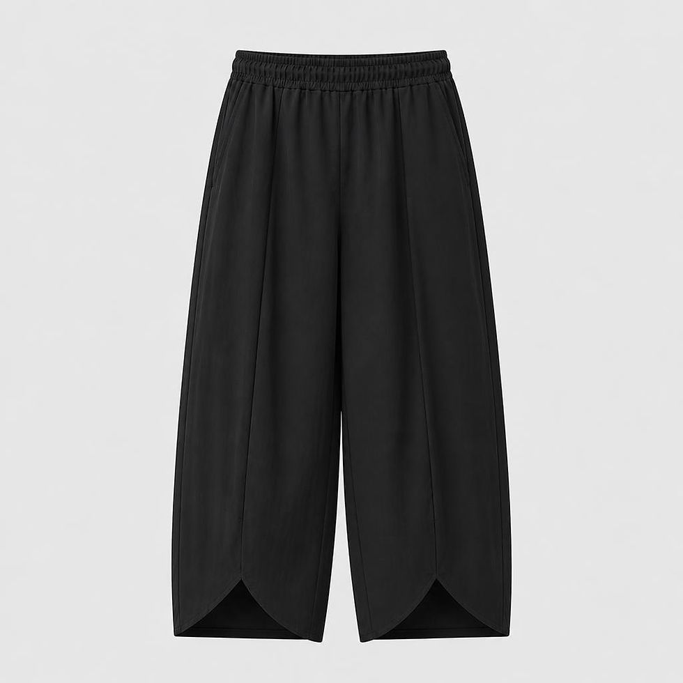Thumbnail: Zen Flow Balloon Harem Pants with a relaxed balloon fit, elastic waistband, wide legs, and curved hem detailing
