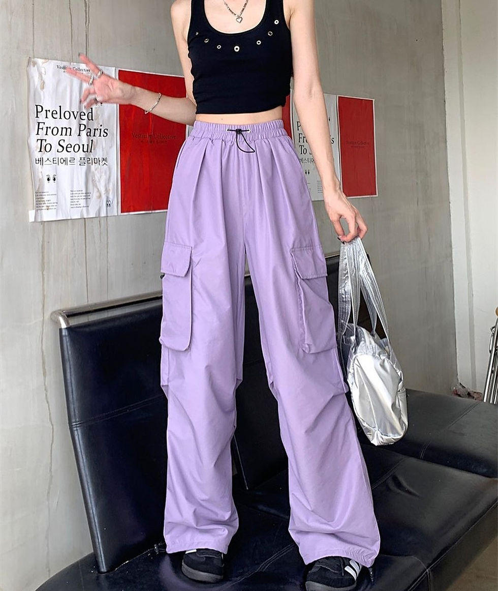 Thumbnail: VoidCore Parachute Cargo Pants with utility flap pockets, adjustable drawstring cuffs, and relaxed oversized fit