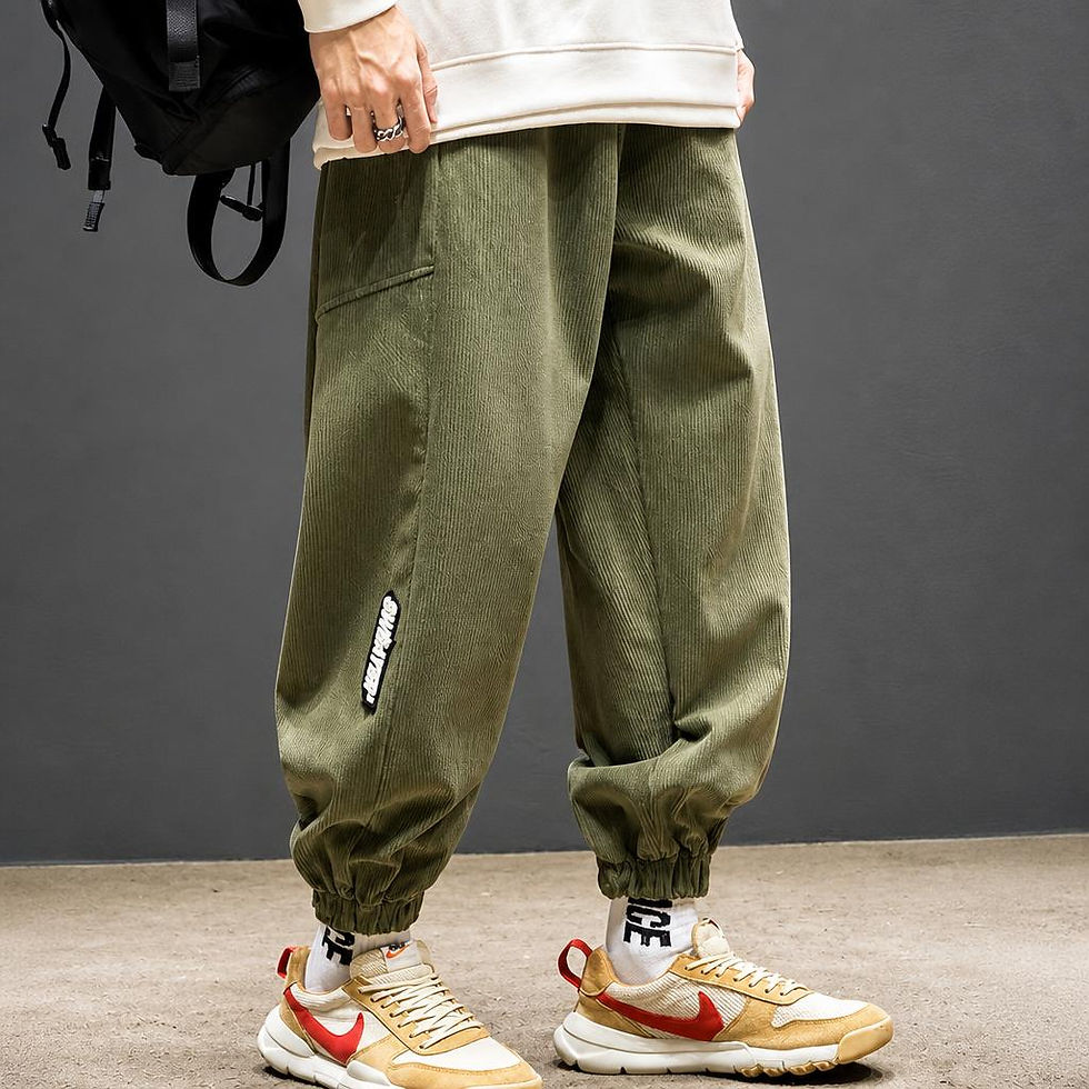 Thumbnail: Vintage Corduroy Cargo Jogger Pants with relaxed fit, elastic cuffs, and comfortable everyday design