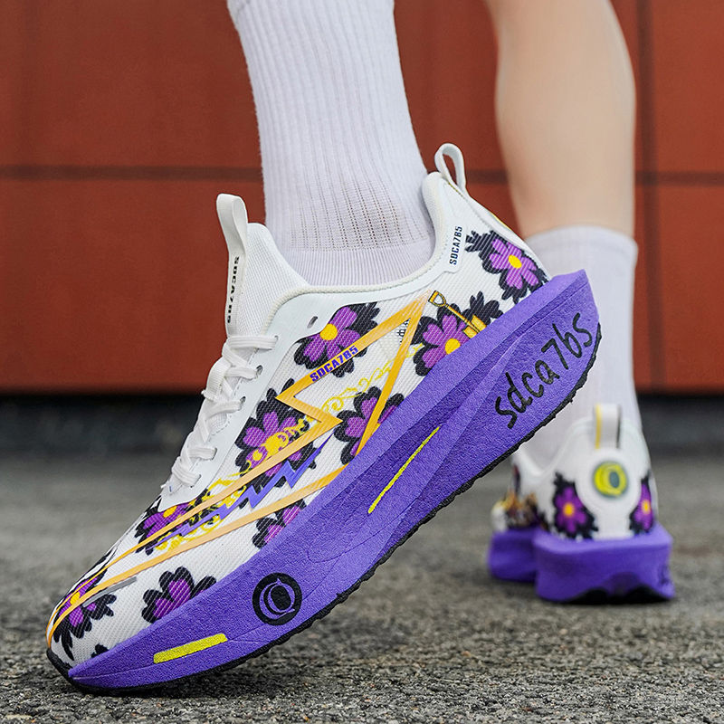 Thumbnail: Neon Wing Rocker Running Sneakers with breathable mesh upper, rocker sole, and cushioned performance design