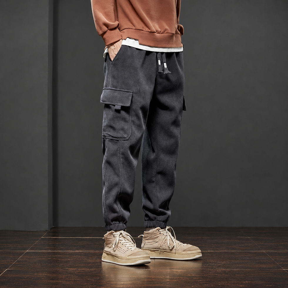 Thumbnail: Shadow Vault Cargo Joggers with utility cargo pockets, elastic cuffs, drawstring waist, and relaxed streetwear fit