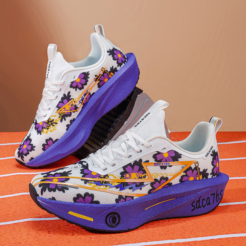 Thumbnail: Neon Wing Rocker Running Sneakers with breathable mesh upper, rocker sole, and cushioned performance design
