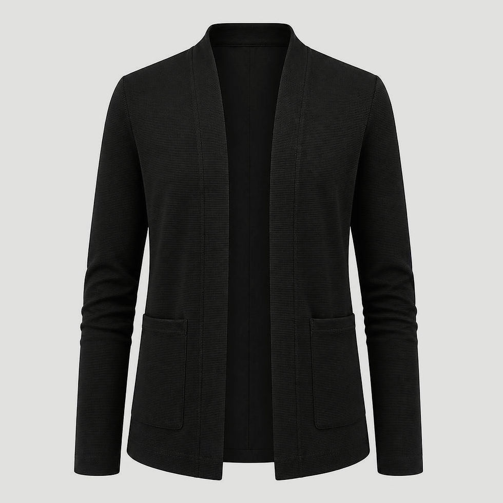 Thumbnail: Grid Ease Open-Front Cardigan Jacket with textured knit fabric, open front, and front patch pockets