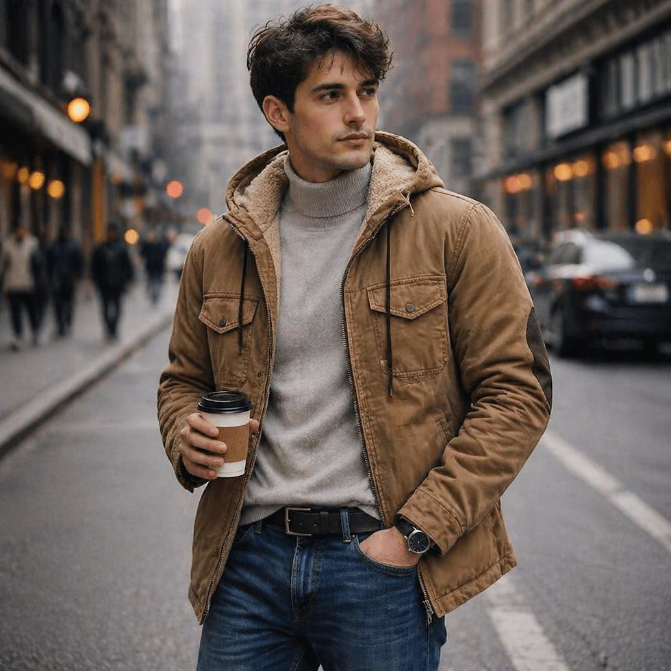 Thumbnail: Men's Sherpa Lined Utility Hooded Jacket with warm fleece lining and rugged outdoor design