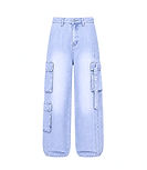 Stack Rift Wide-Leg Denim Cargos with oversized fit, utility cargo pockets, and premium washed black denim