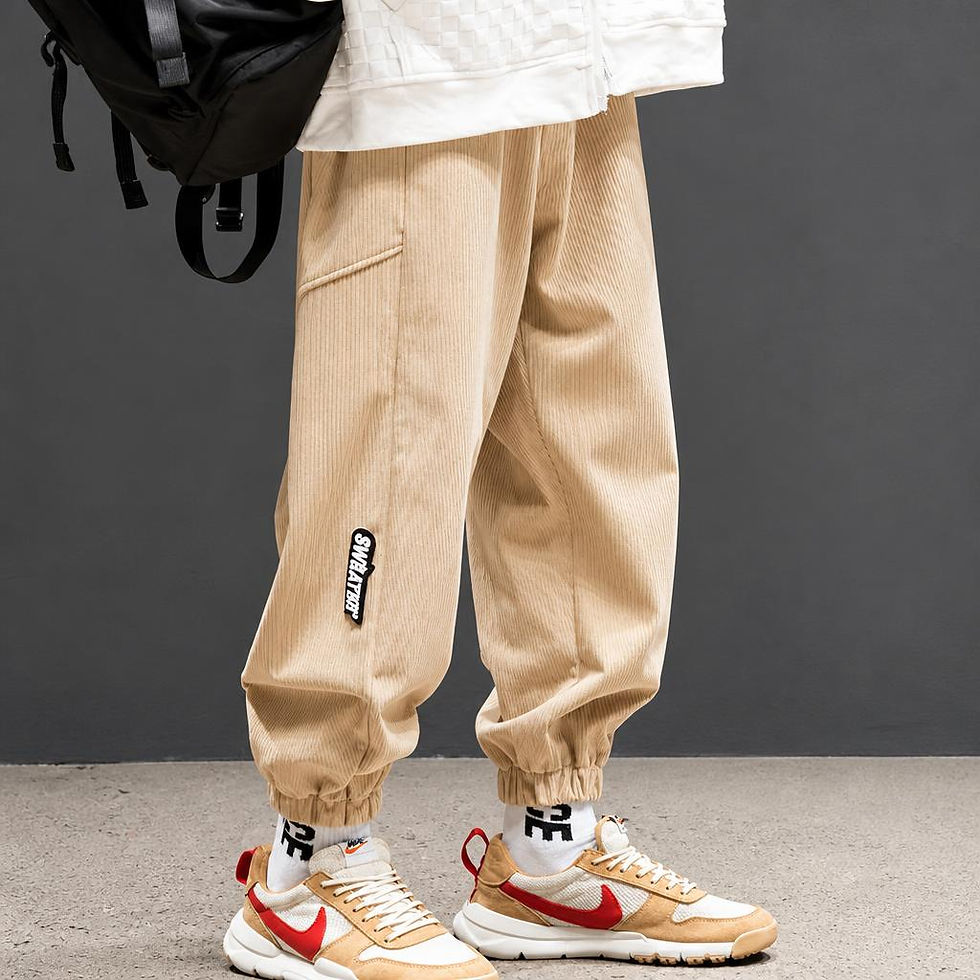 Thumbnail: Vintage Corduroy Cargo Jogger Pants with relaxed fit, elastic cuffs, and comfortable everyday design