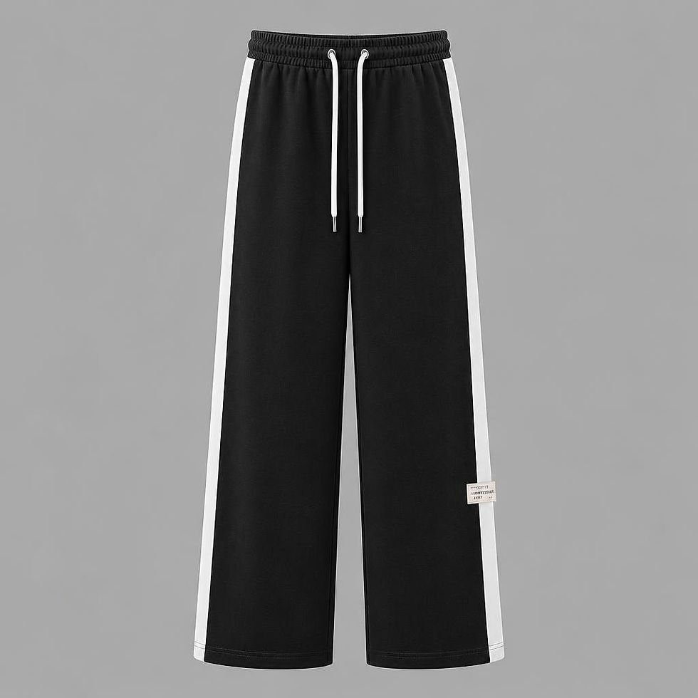 Thumbnail: Contrast Panel Wide-Leg Drawstring Sweatpants with relaxed fit, side panels, and adjustable waistband