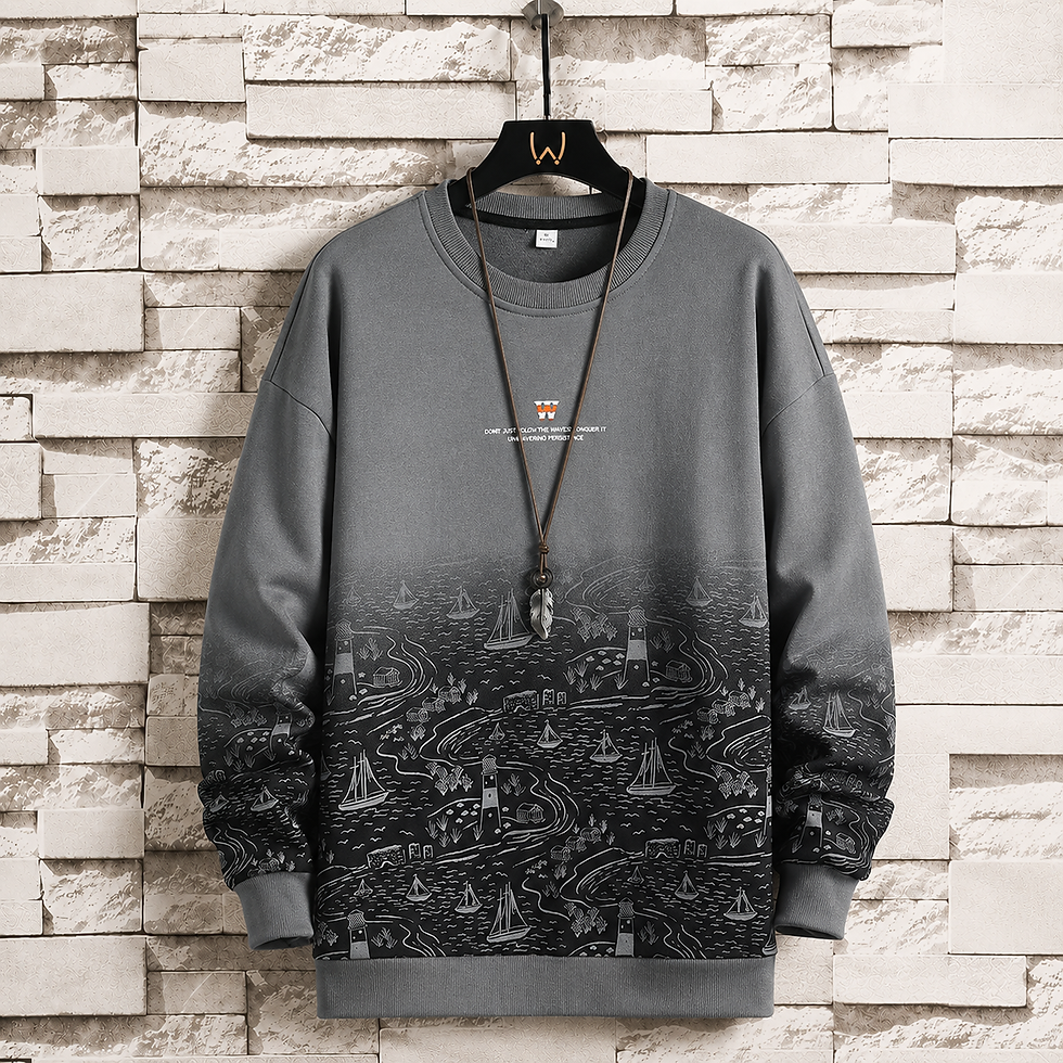 Thumbnail: Midnight Harbor Graphic Crewneck Sweatshirt with coastal artwork and relaxed streetwear fit